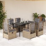 vidaXL Ensemble à manger de jardin et coussins 7 Pièces beige poly rotin