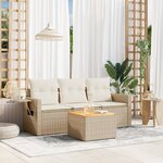 vidaXL Salon de jardin avec coussins 4 Pièces beige résine tressée