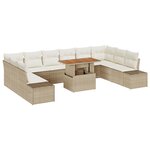 vidaXL Ensemble de salle à manger de jardin 11 pièces avec coussins beige en poly rotin et acacia