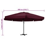 vidaXL Parasol de jardin et mât en aluminium 600 cm rouge bordeaux