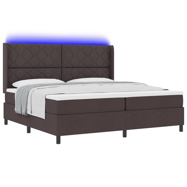 vidaXL Lit box spring avec matelas et LED Marron foncé 200x200 cm Tissu