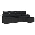 Ensemble de canapé de jardin 5 pièces noir avec coussins en Rotin Poly