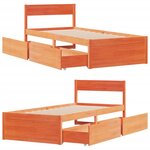 vidaXL Cadre de lit sans matelas cire marron 90x190 cm bois pin massif