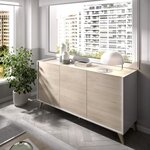 Ensemble meuble TV table basse buffet - Mélaminé - Style scandinave - chêne et blanc