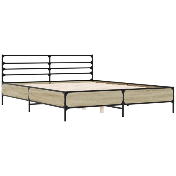 vidaXL Cadre de lit chêne sonoma 150x200 cm bois d'ingénierie et métal
