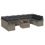 Set de canapé de jardin 11 pièces avec coussins gris poly rattan