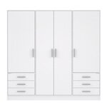 Armoire 4 portes battantes + 6 tiroirs - Bois aggloméré - Blanc mat - 206 5 x 60 x 200 cm