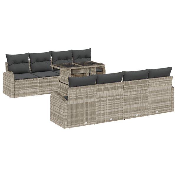 Ensemble de Canapés de Jardin de 9 Pièces avec Coussins Gris Clair Rattan Poly