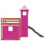 vidaXL Lit superposé avec toboggan et rideaux rose 90x190 cm