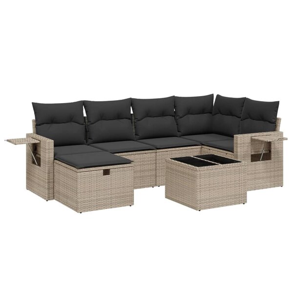 vidaXL Salon de jardin avec coussins 7 Pièces gris résine tressée