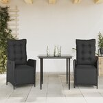 vidaXL Ensemble à manger de jardin avec coussins 3 Pièces Noir