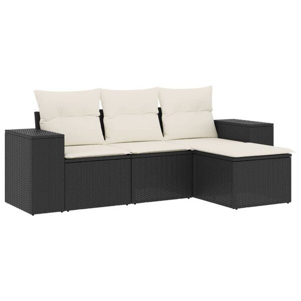 vidaXL Salon de jardin 4 Pièces avec coussins noir résine tressée
