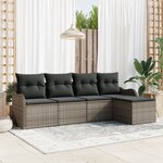 Set de Canapé de Jardin vidaXL 5 Pièces avec Coussins Gris en Poly Rattan