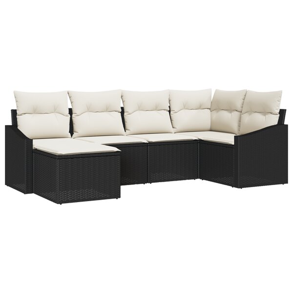vidaXL Set de salle à manger de jardin de 6 pièces avec coussins en poly rotin noir