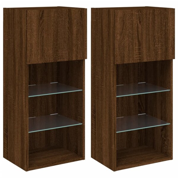 vidaXL Meubles TV avec lumières LED 2 Pièces chêne marron 40 5x30x90 cm
