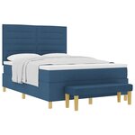 vidaXL Lit à ressorts avec matelas et banc Bleu 160x200 cm Tissu