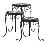 vidaXL Supports pour plantes 3 Pièces noir et blanc céramique