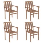 vidaXL Chaises de jardin empilables avec coussins 4 Pièces Teck solide