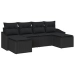 vidaXL Ensemble de salle à manger de jardin de 6 pièces avec coussins en rotin poly noir