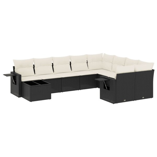 vidaXL Salon de jardin 10 Pièces avec coussins noir résine tressée