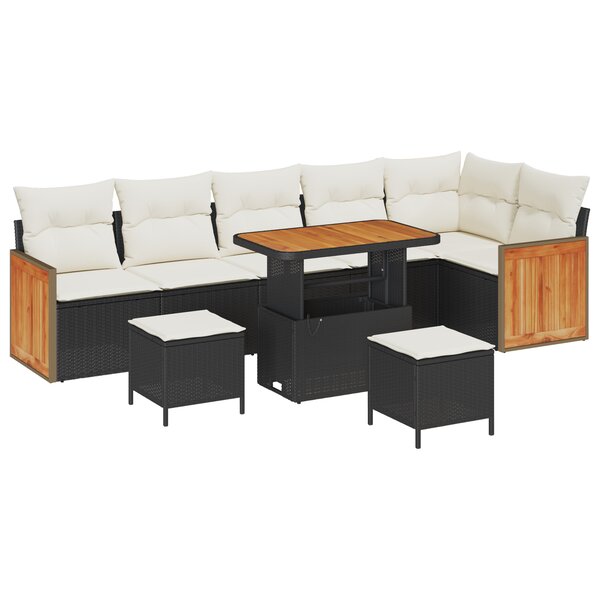 Ensemble de canapé de jardin 9 pièces avec coussins noir poly rattan acacia