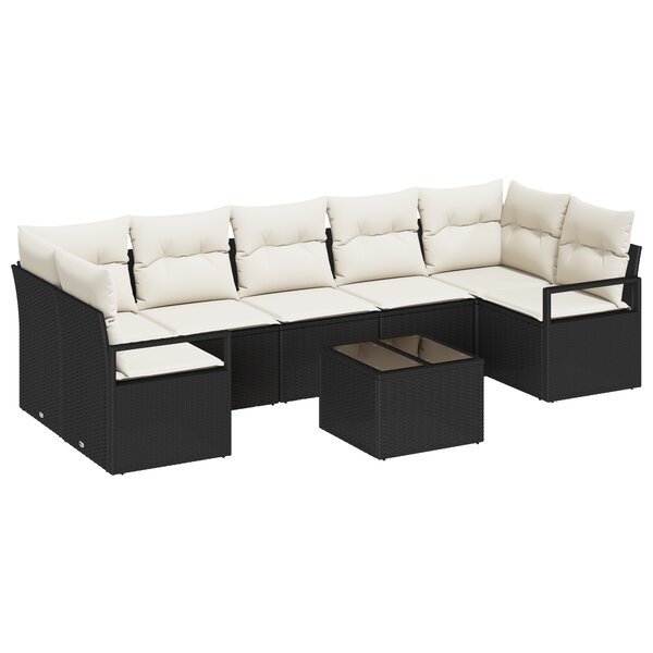 Set de canapés de jardin 8 pièces vidaXL avec coussins Noir Poly Rattan