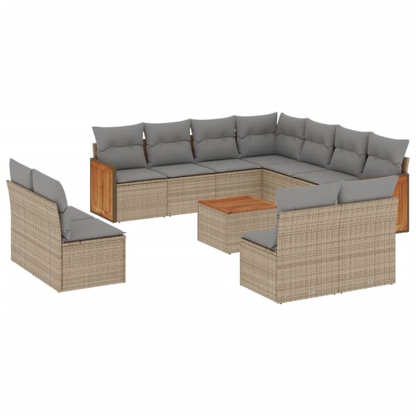 vidaXL Salon de jardin avec coussins 12 Pièces beige résine tressée