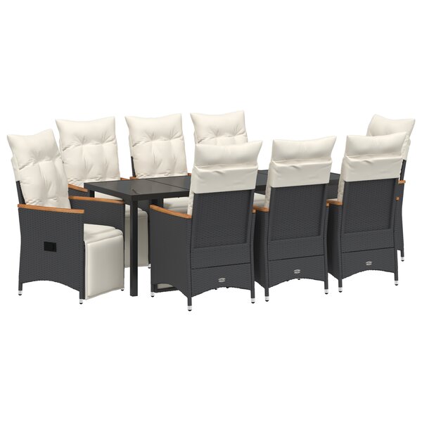 vidaXL Ensemble de salle à manger de jardin de 9 pièces avec coussins - Rattan Poly Noir