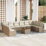 Ensemble de canapé de jardin 11 pièces avec coussins Beige Rattan Acacia