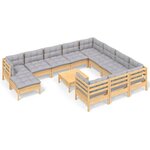 vidaXL Salon de jardin 12 Pièces avec coussins gris Bois de pin