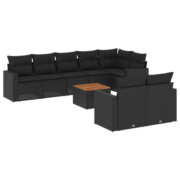 vidaXL Salon de jardin 9 Pièces avec coussins noir résine tressée