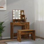 vidaXL Ensemble de coiffeuse avec LED Chêne fumé Bois d'ingénierie
