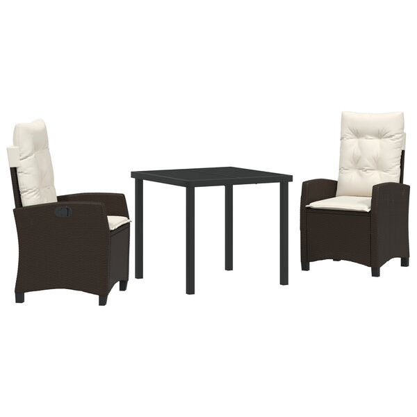 vidaXL Ensemble de salle à manger de jardin de 3 pièces avec coussins en poly rattan marron