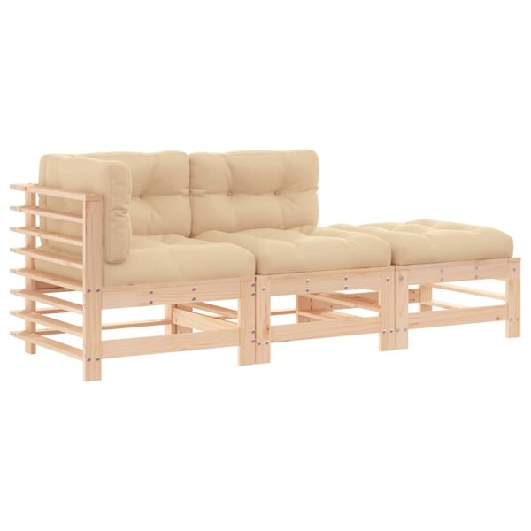 vidaXL Salon de jardin 3 Pièces avec coussins bois massif