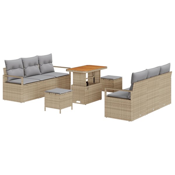 Ensemble de canapés de jardin vidaXL 9 pièces avec coussins beige en rotin synthétique acacia