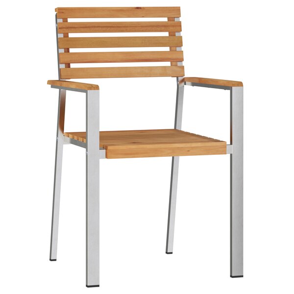 vidaXL Chaises de jardin empilables 4 Pièces En bois massif teck et acier inoxydable