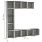 vidaXL Jeu de bibliothèque/meuble TV 3 Pièces Gris béton 180x30x180 cm