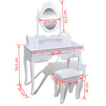 vidaXL Coiffeuse avec miroir et tabouret 7 tiroirs Blanc