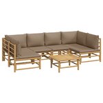 Salon de jardin meuble d'extérieur ensemble de mobilier 7 pièces avec coussins taupe bambou 02_0017334