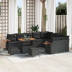 Ensemble de canapés de jardin de 12 pièces avec coussins Noir Rotin Synthétique Acacia