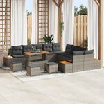 Ensemble de canapé de jardin vidaXL 14 pièces avec coussins Gris Poly Rattan Acacia
