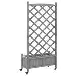 vidaXL Jardinière avec treillis et roues gris bois massif de sapin
