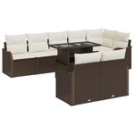 Ensemble de Canapé de Jardin 9 Pièces avec Coussins Marron en Rotin Poly