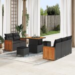 Ensemble de canapé de jardin vidaXL 8 pièces avec coussins noirs en poly rotin et acacia