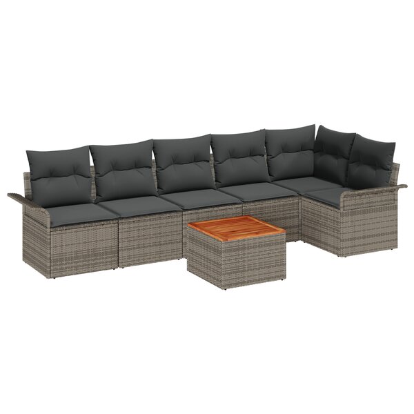 vidaXL Ensemble de sofa de jardin 7 pièces avec coussins Gris Poly Rattan Acacia