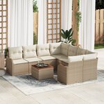 Ensemble de 9 pièces de Canapés de Jardin avec Coussins Beige Rattan Poly Acacia