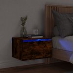vidaXL Table de chevet murale avec lumières LED chêne fumé