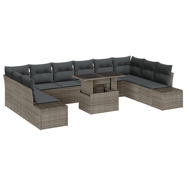 vidaXL Ensemble de salon de jardin 11 pièces avec coussins gris en poly rotin