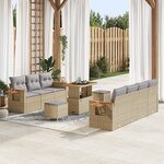 Ensemble de canapés de jardin 10 pièces avec coussins Beige Poly Rattan Acacia