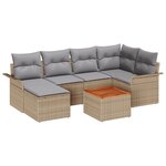 Ensemble de Canapés de Jardin 7 Pièces avec Coussins Beige Poly Rotin Acacia